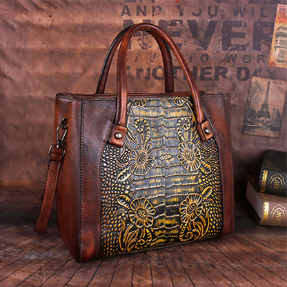 Vintage Casual Simple Leather Embossed Handbag