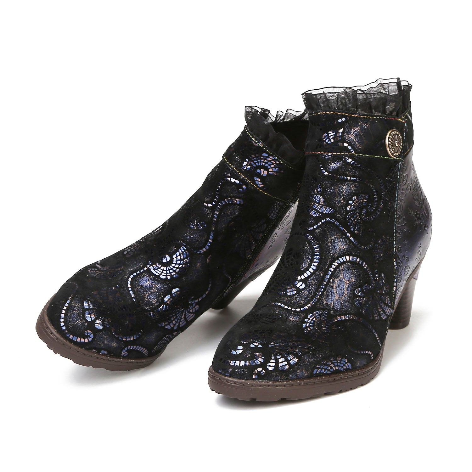 Retro Handmade Lace Floral Stitching Boots