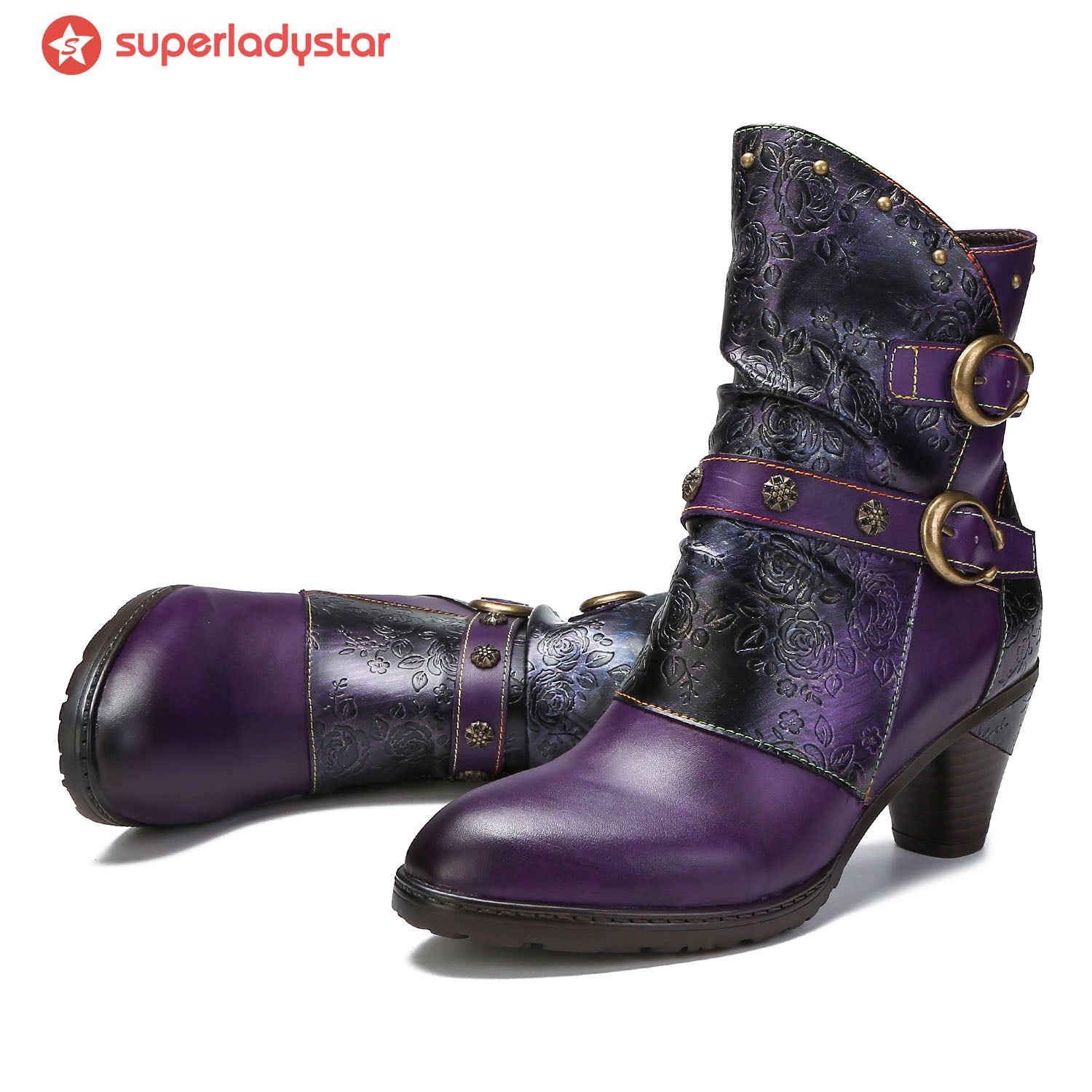 Retro Painted Genuine Leather Clasp Ankle Boots