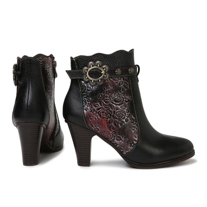 Retro Handmade Embossed Floral Stitching Booties