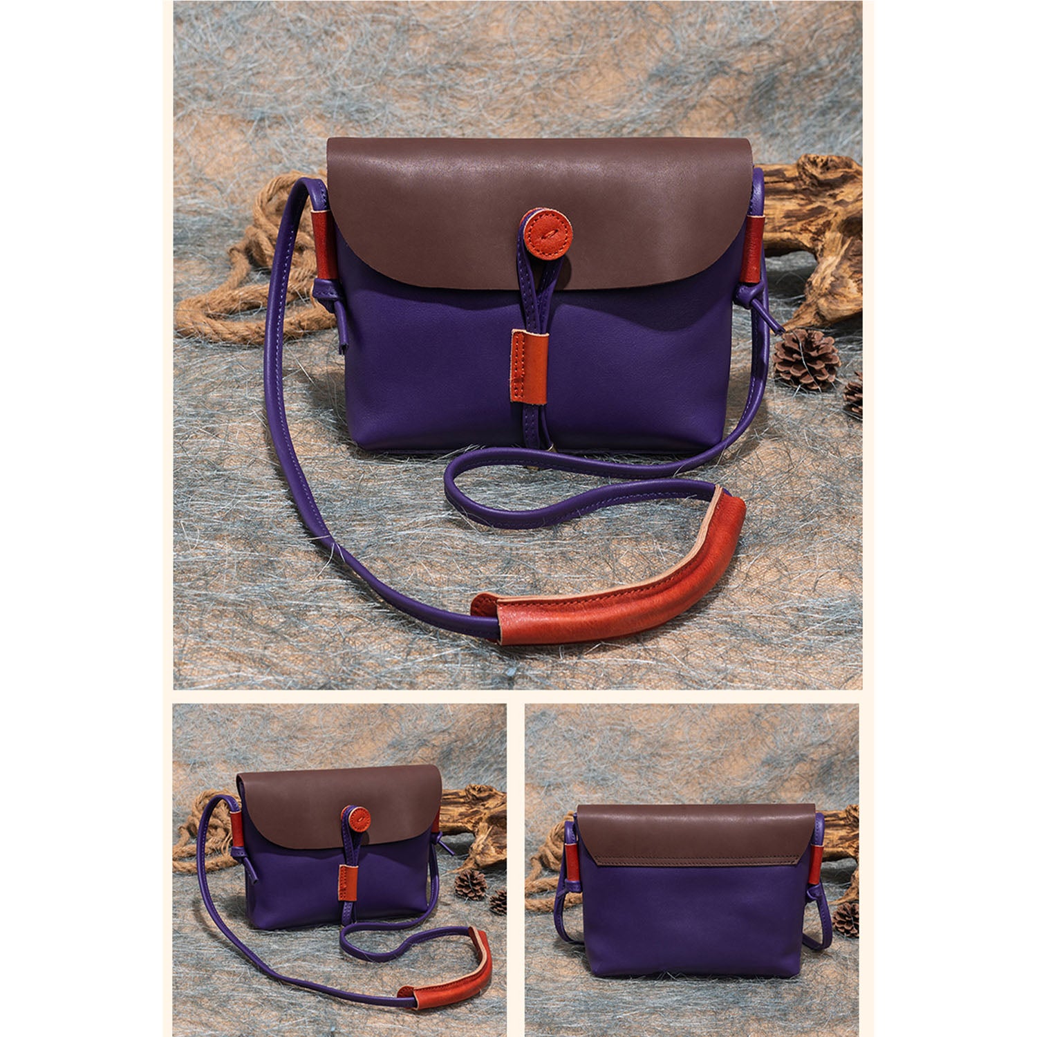 Retro Casual Leather Color Block Single Shoulder Bag