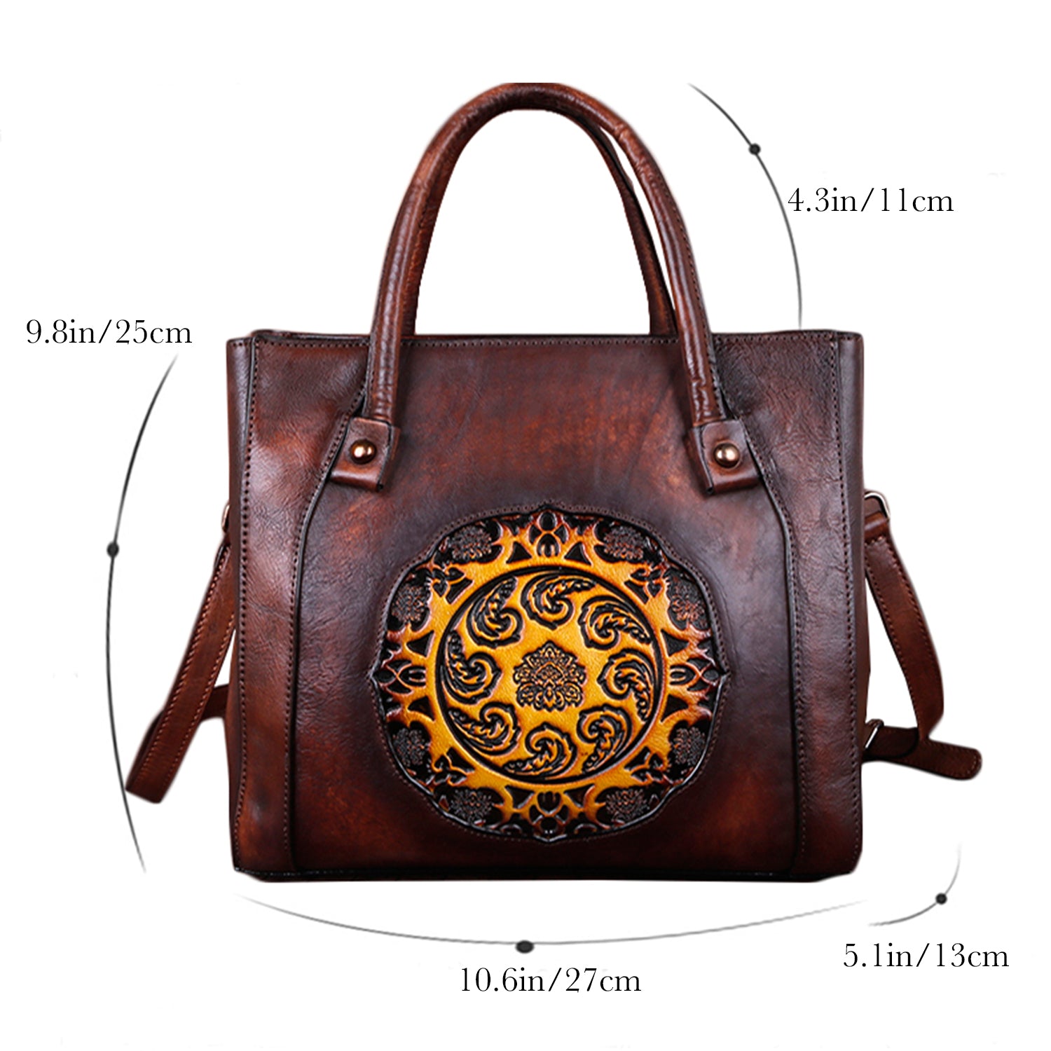 Retro Handmade Embossed Leather Handbag Messenger Bag