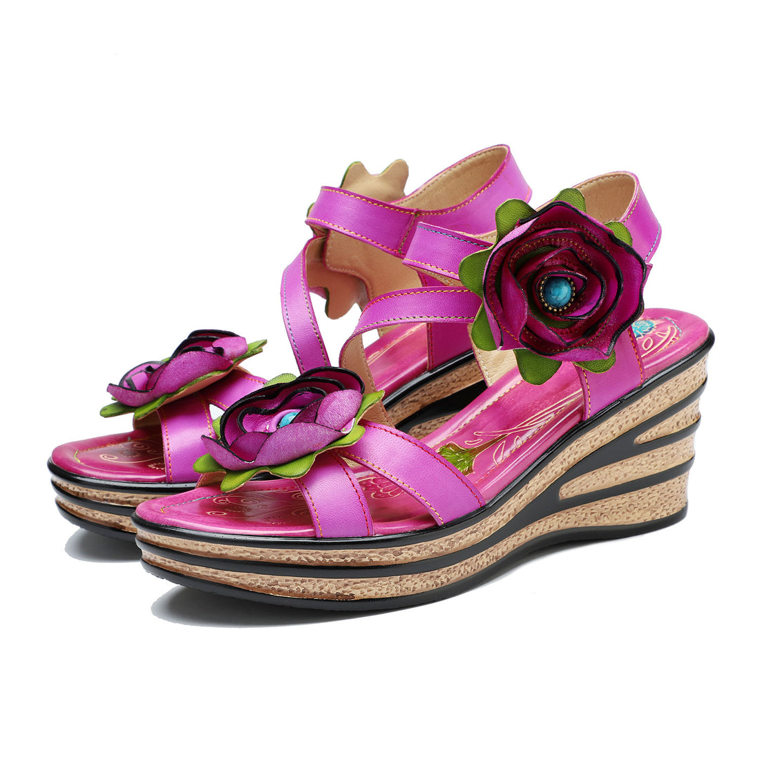 Printed Leather Handmade Romantic Rose Sandals