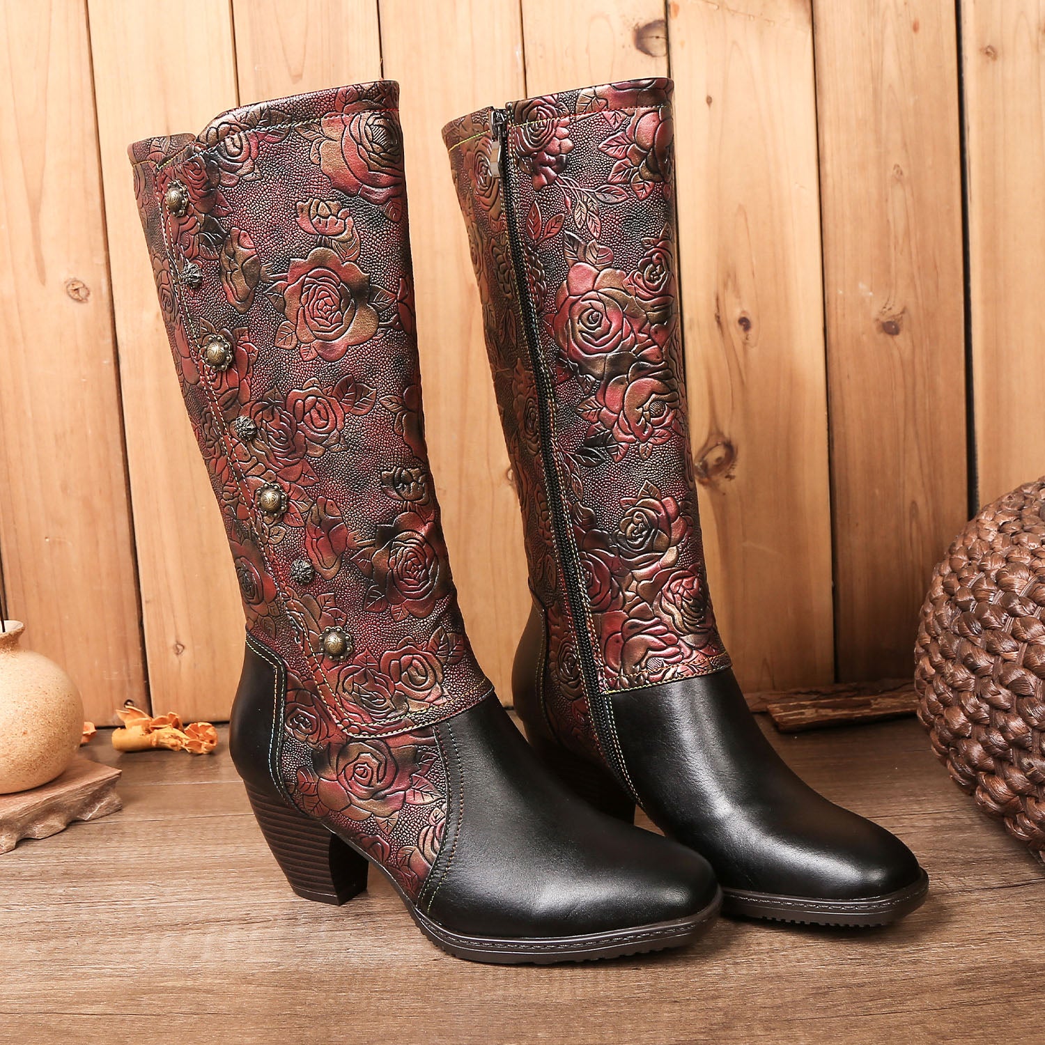 Botas feitas à mão estampadas retrô