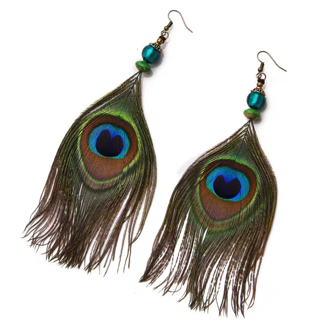 Pendientes de plumas de pavo real