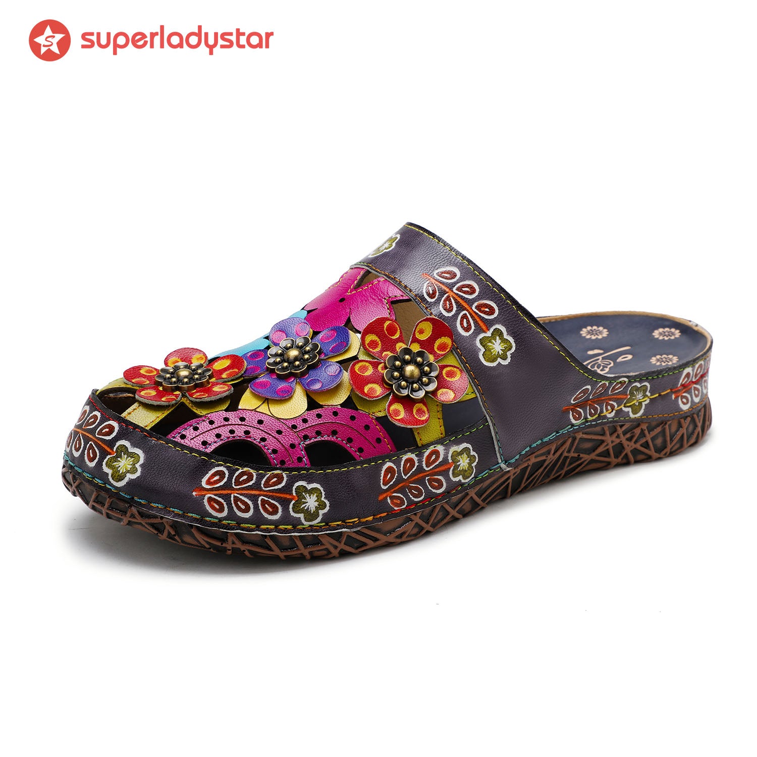 Vintage Handmade Colorful Floral Sandals