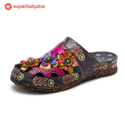 Vintage Handmade Colorful Floral Sandals