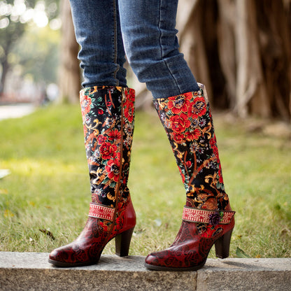 Handmade Floral Embossed Embroidery Elegant Boots