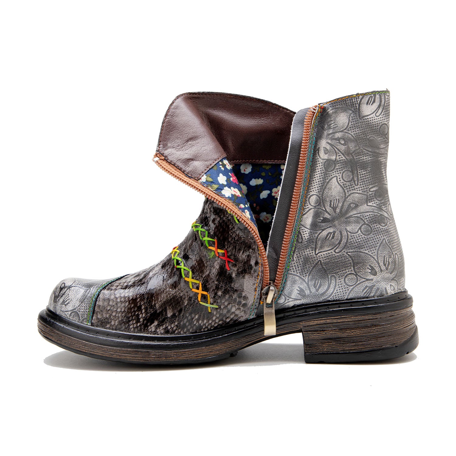 Handmade Rainbow line Real Leather Ankle Boots