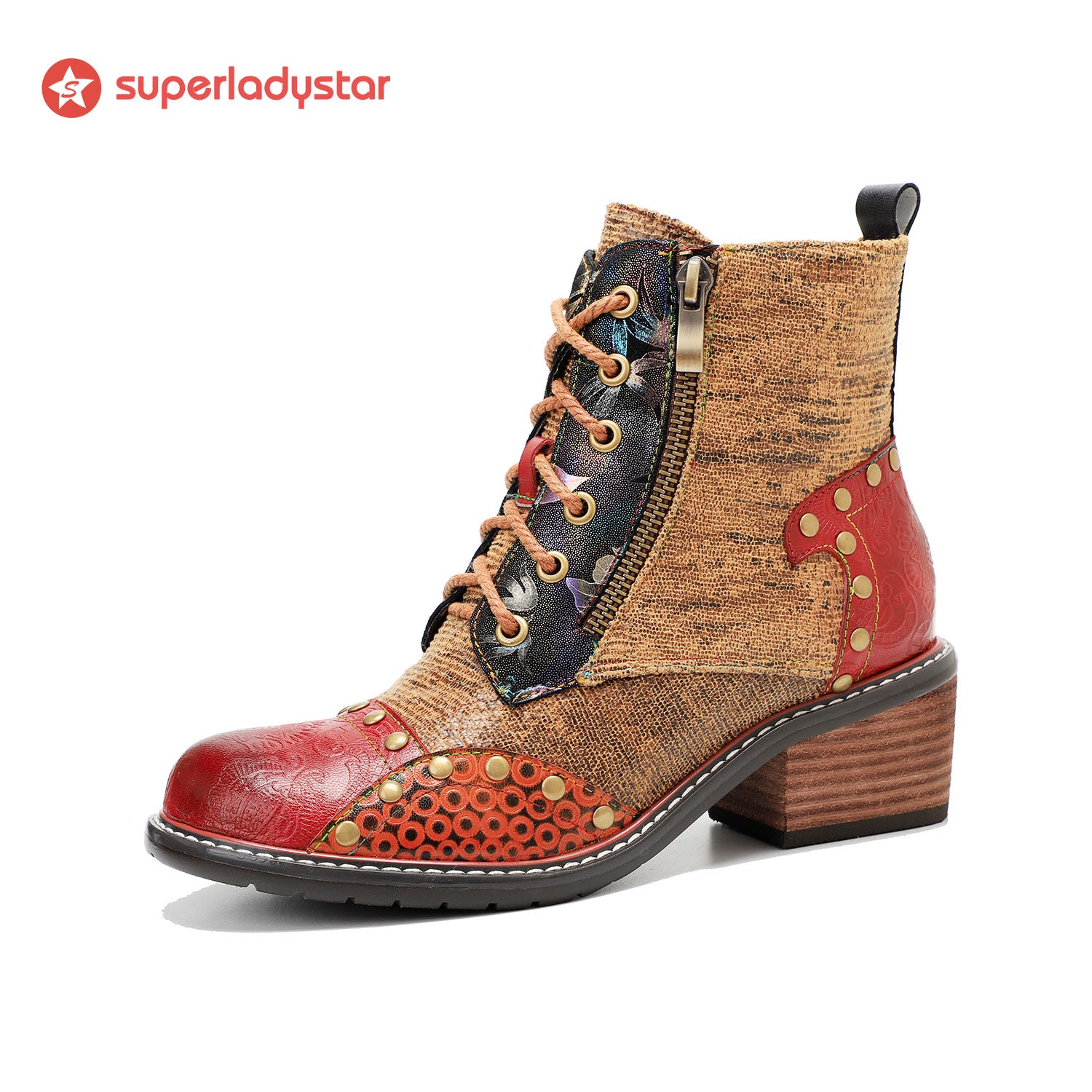 Retro Leder Patchwork Casual Comfort Booties