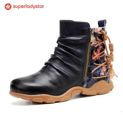 Retro Handmade Leather Strap Warm Ankle Boots