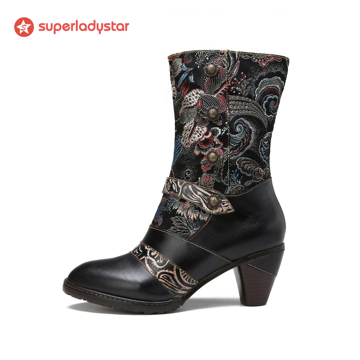 Embossed Real Leather Comfy Boots