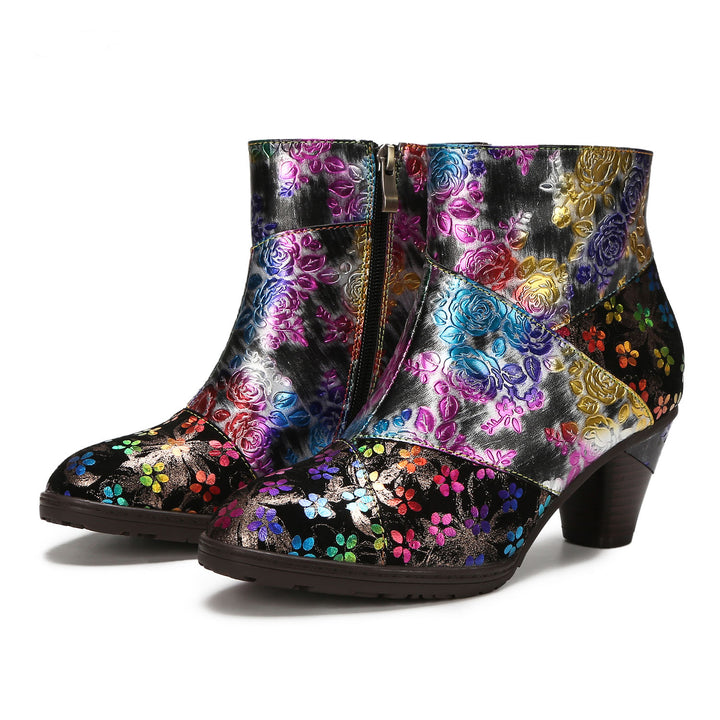 Retro Handmade Comfy Floral Ankle Boots
