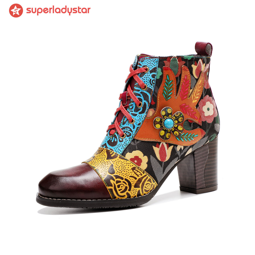 Genuine Leather Embossed Comfortable Boots