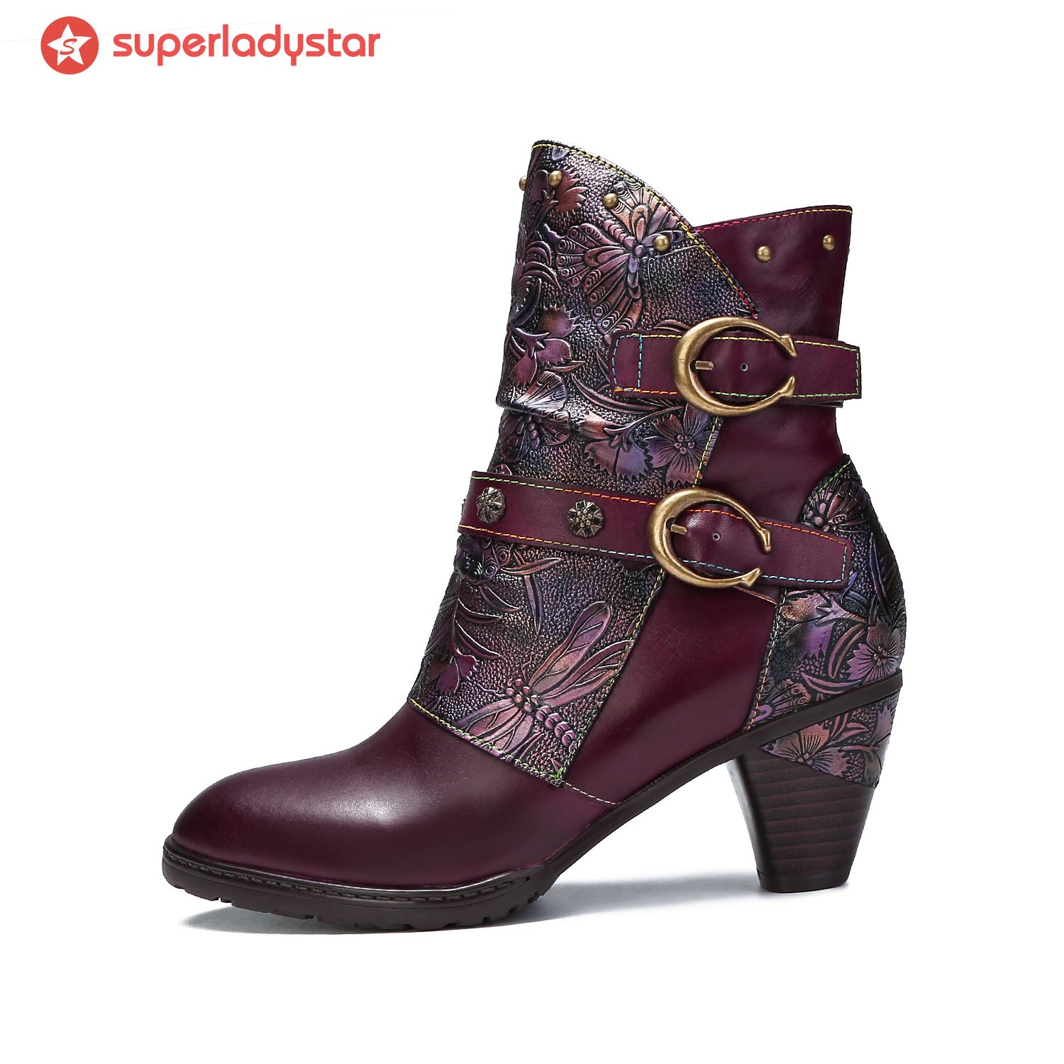 Retro Painted Genuine Leather Clasp Ankle Boots