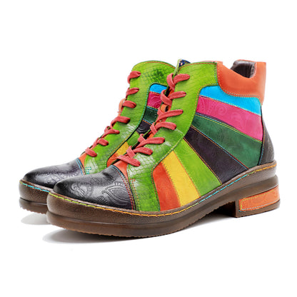 Botas de tobillo arcoiris pulidas a mano retro