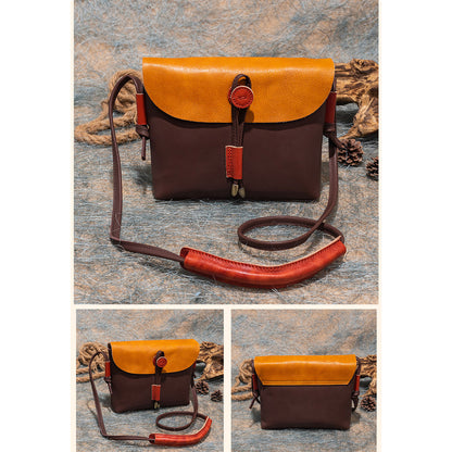 Retro Casual Leather Color Block Single Shoulder Bag