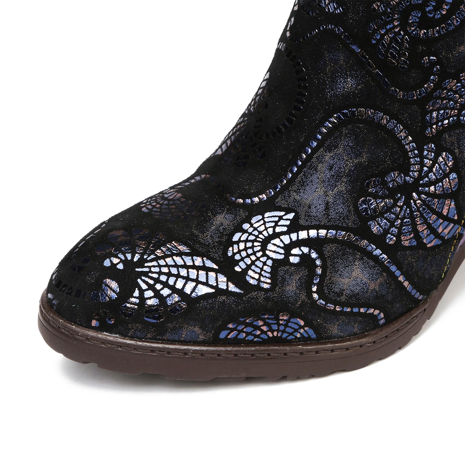 Botas de costura floral de renda feitas à mão retro