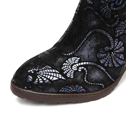 Retro Handmade Lace Floral Stitching Boots