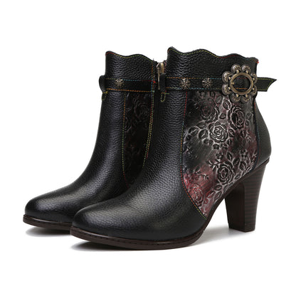 Retro Handmade Embossed Floral Stitching Booties