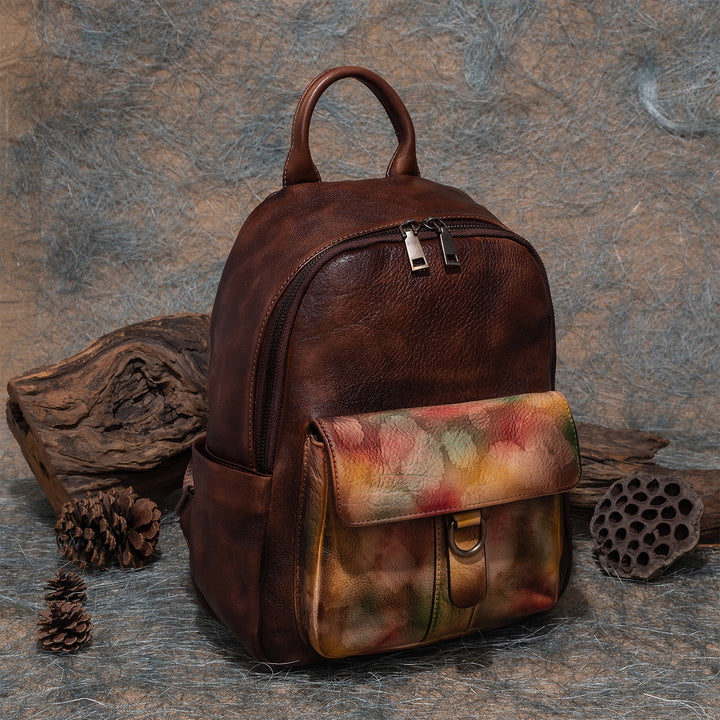 Vintage Colorful Printed Fashion Leather Backpack