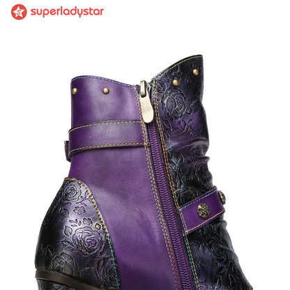 Retro Painted Genuine Leather Clasp Ankle Boots