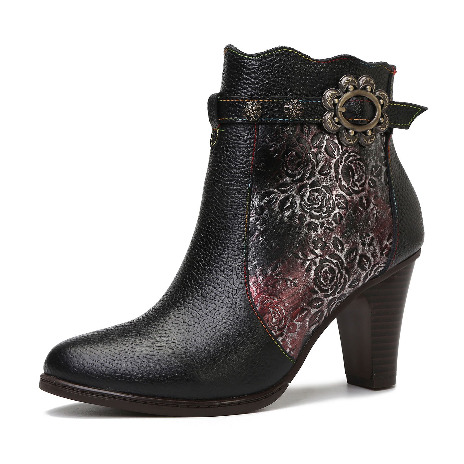 Retro Handmade Embossed Floral Stitching Booties