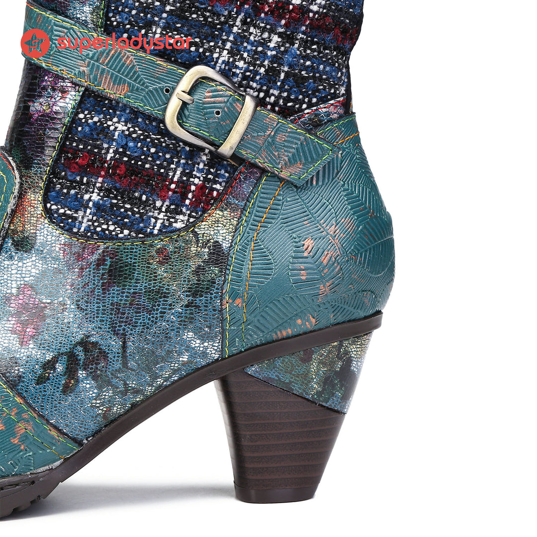 Handmade Floral Embossed Ankle Boots