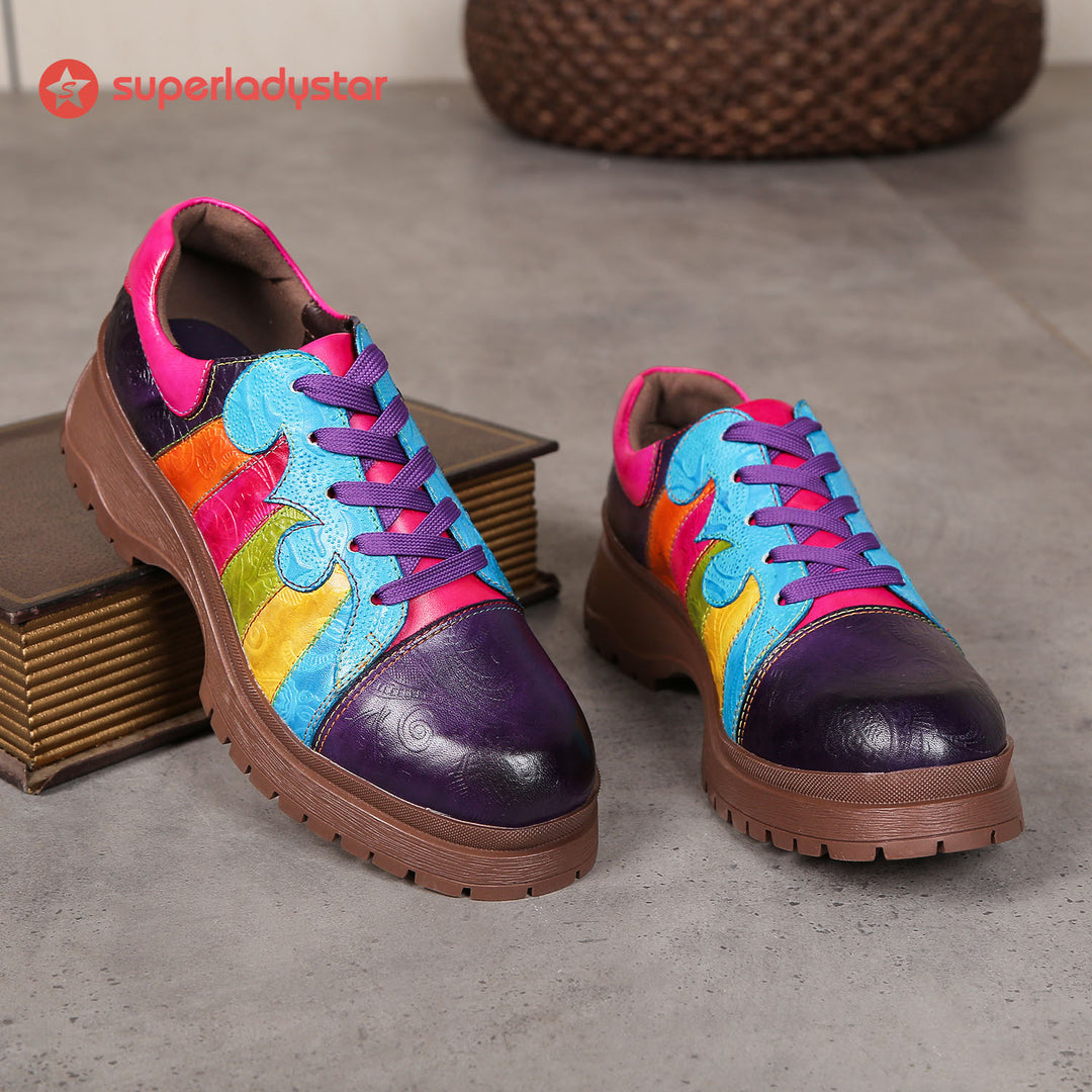 Vintage Hand-polished Rainbow Flat Shoes