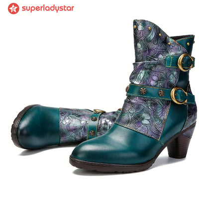 Retro Painted Genuine Leather Clasp Ankle Boots