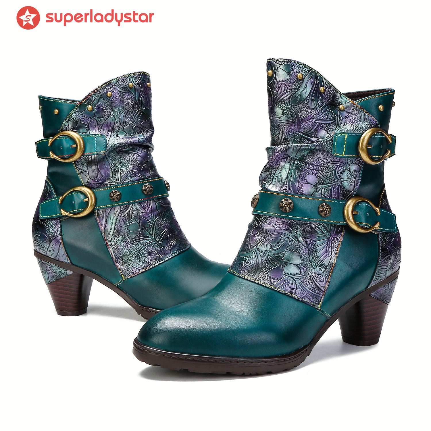 Retro Painted Genuine Leather Clasp Ankle Boots