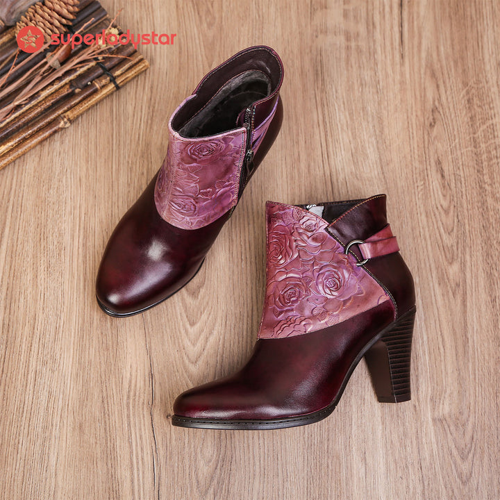 Classic Handmade Embossed Back Straps Ankle Boots