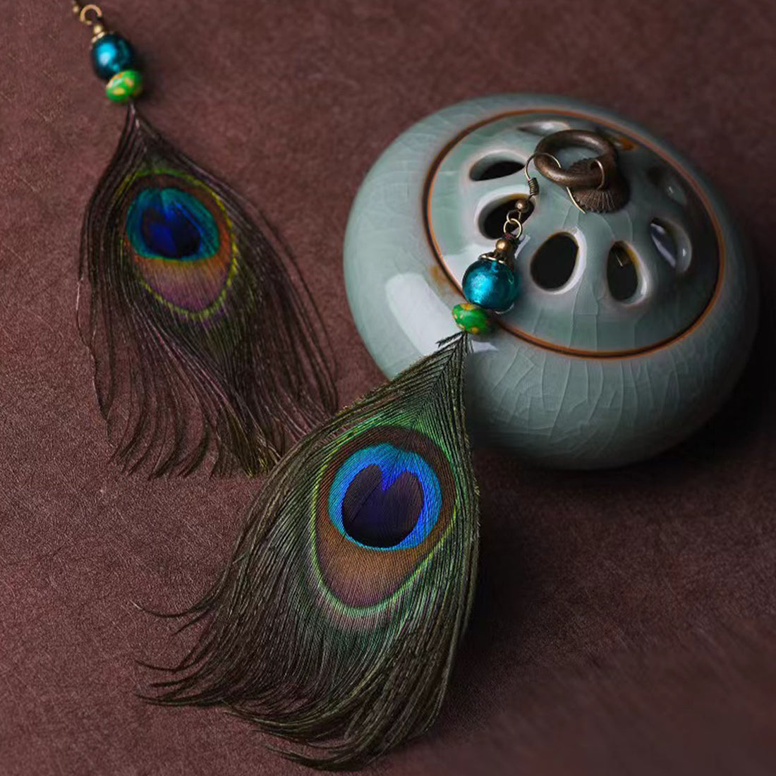 Vintage Peacock Feather Earrings