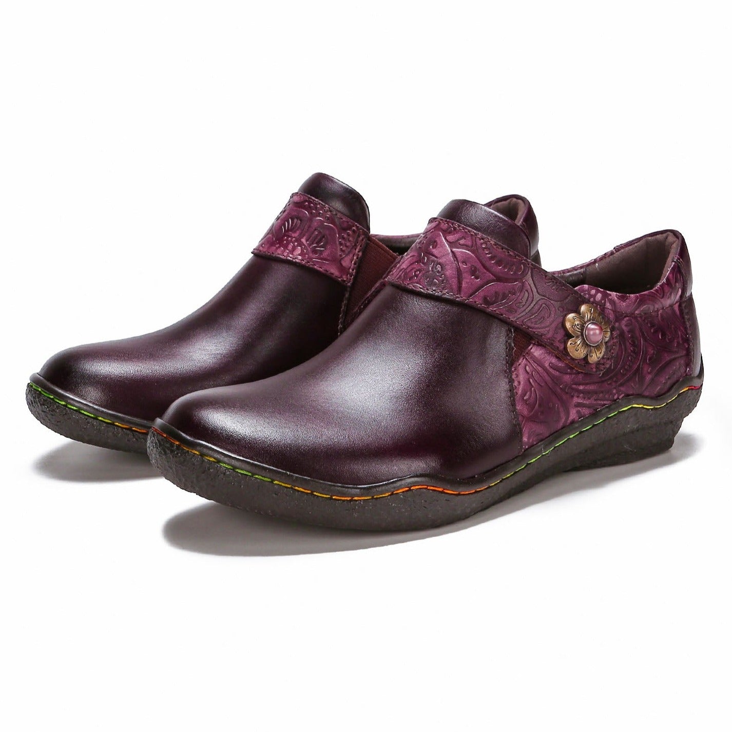 Women Vintage Leather Square Toe Flat Shoes 1
