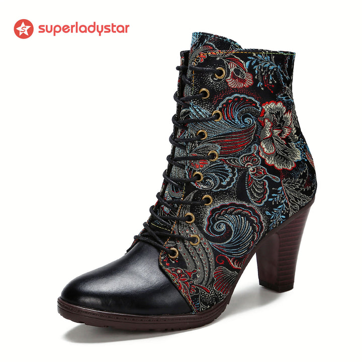 Genuine Leather Embroidered Comfy Boots