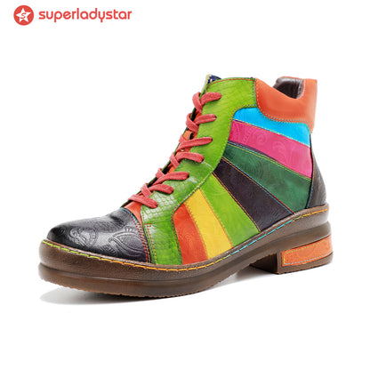 Retro Hand-polished Rainbow Ankle Boots