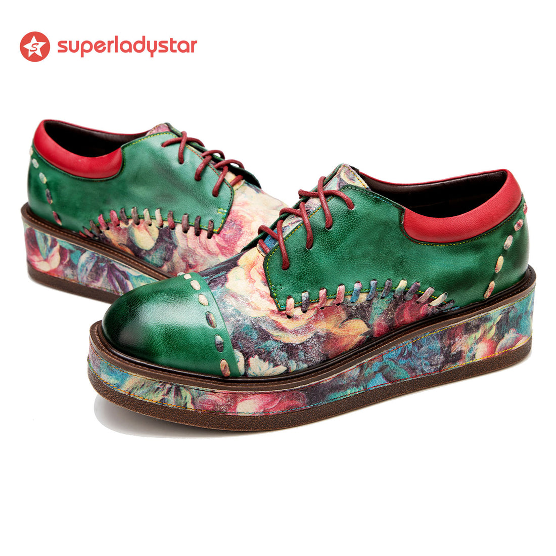 Sapatos Oxfords florais com costura casual confortável vintage