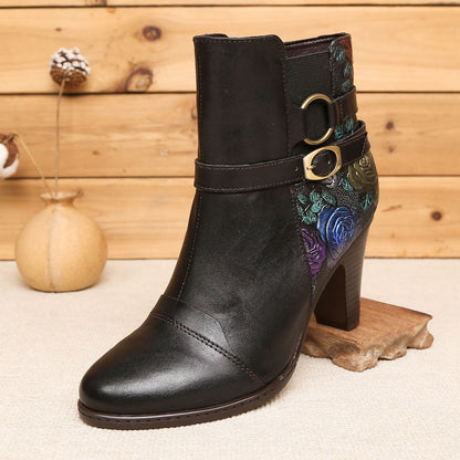 Vintage Handmade Embossed Adjustable Ankle Boots