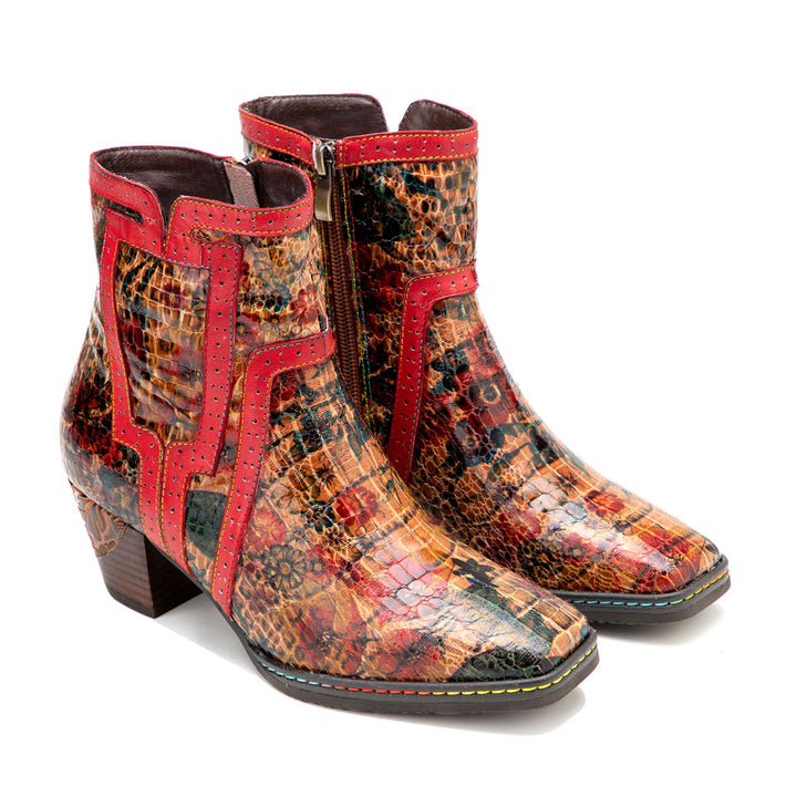 Colorful Handmade Low Heel Ankle Boots