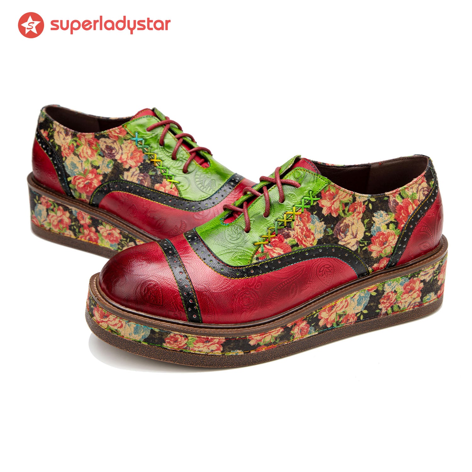 Vintage confortable Cousue décontractée chaussures oxfords florales