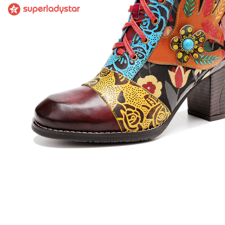 Genuine Leather Embossed Comfortable Boots
