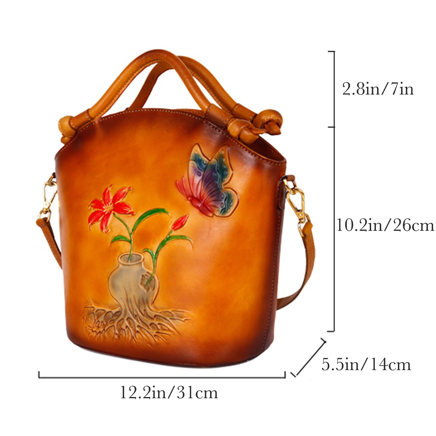 Sac de godet de mode en cuir floral en relief vintage