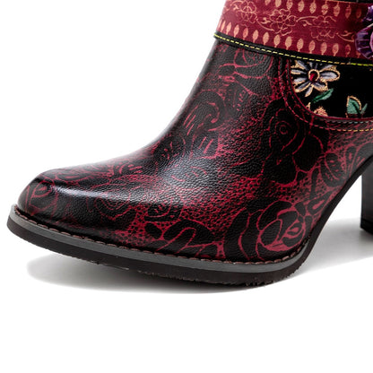 Handmade Floral Embossed Embroidery Elegant Boots