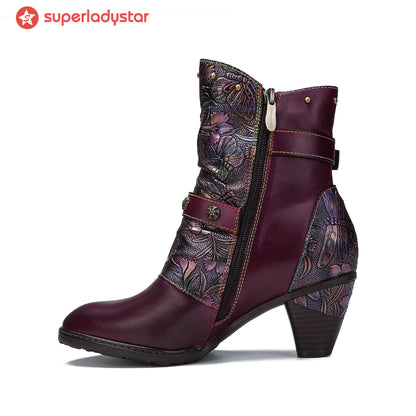 Retro Painted Genuine Leather Clasp Ankle Boots