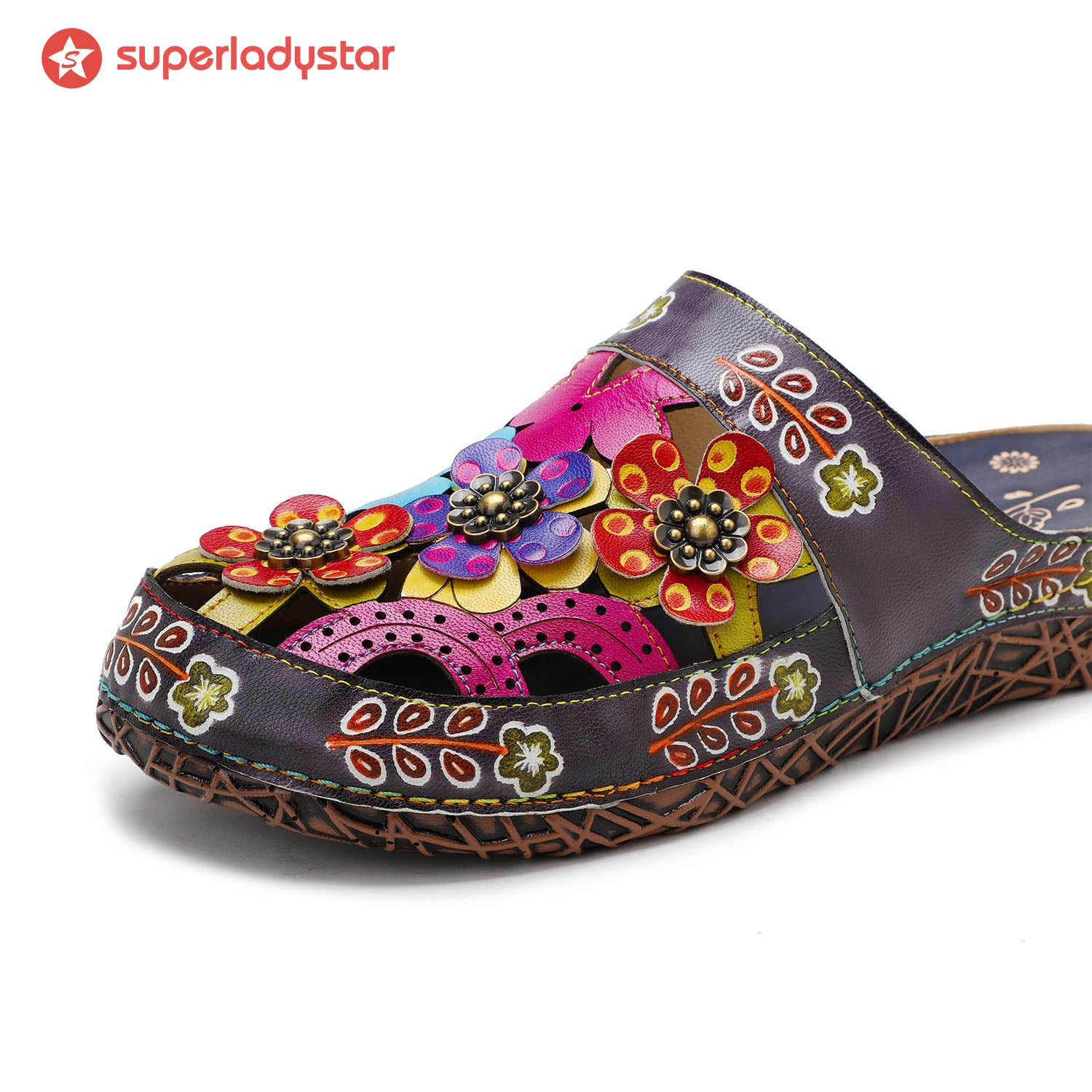 Vintage Handmade Colorful Floral Sandals