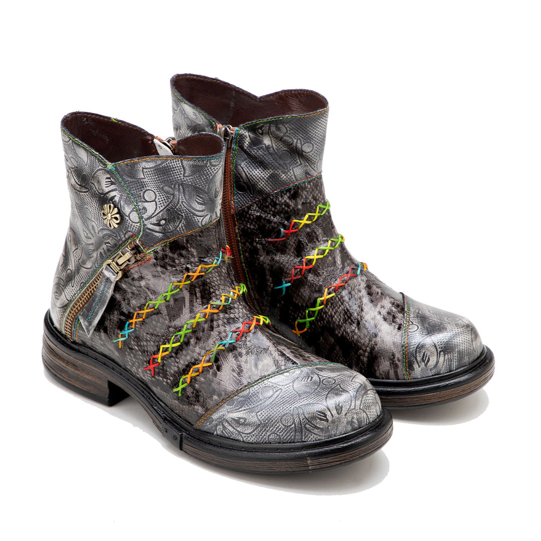 Handmade Rainbow line Real Leather Ankle Boots