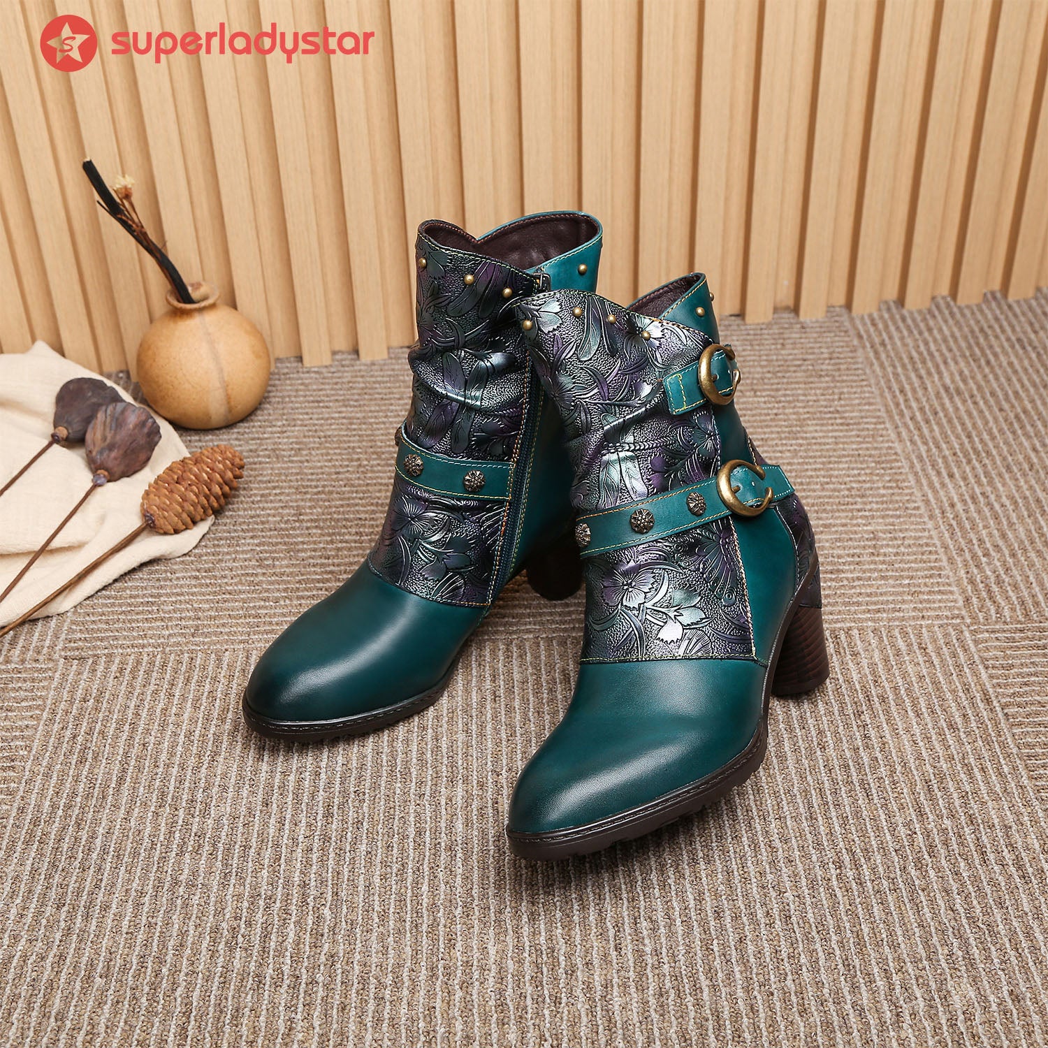 Retro Painted Genuine Leather Clasp Ankle Boots