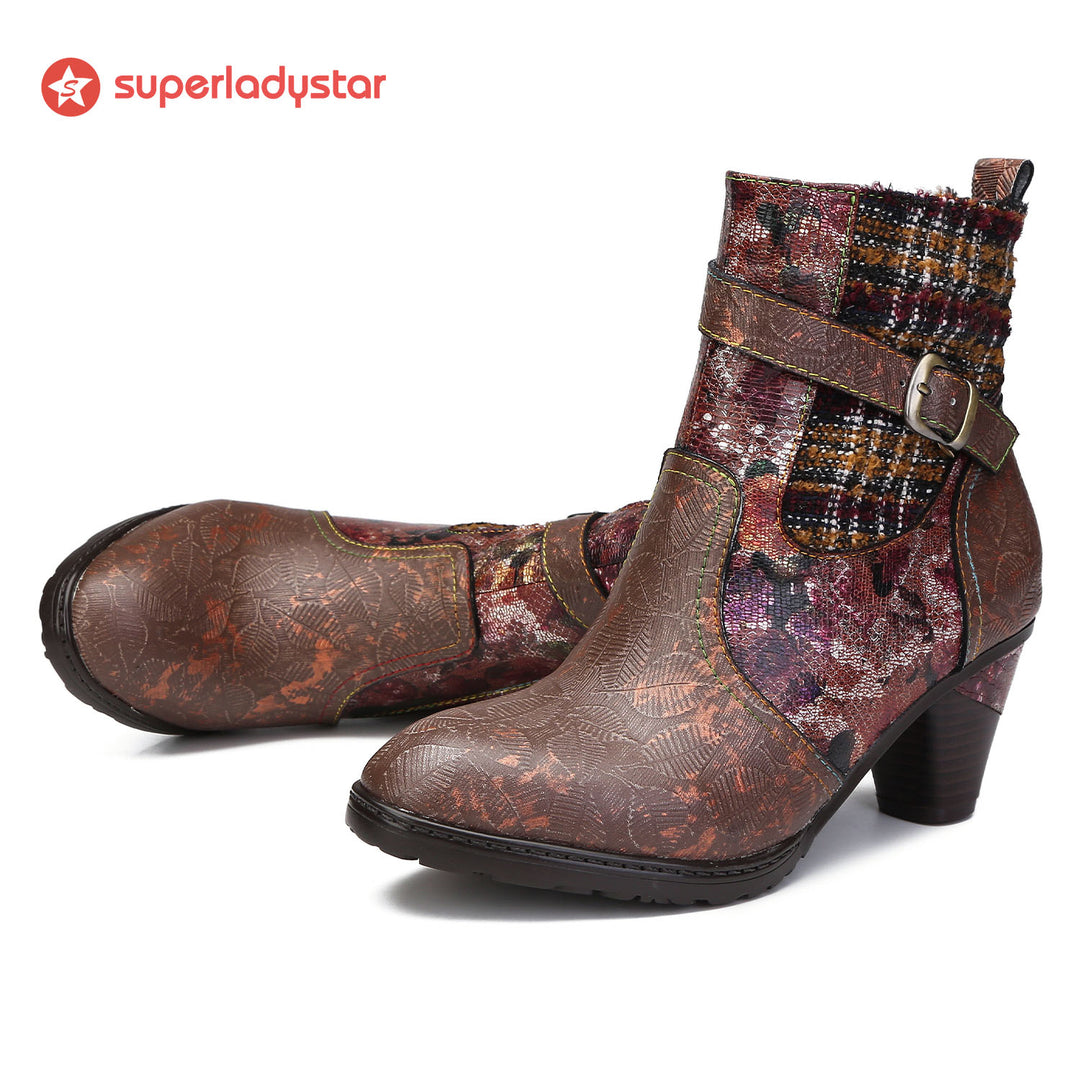 Handmade Floral Embossed Ankle Boots