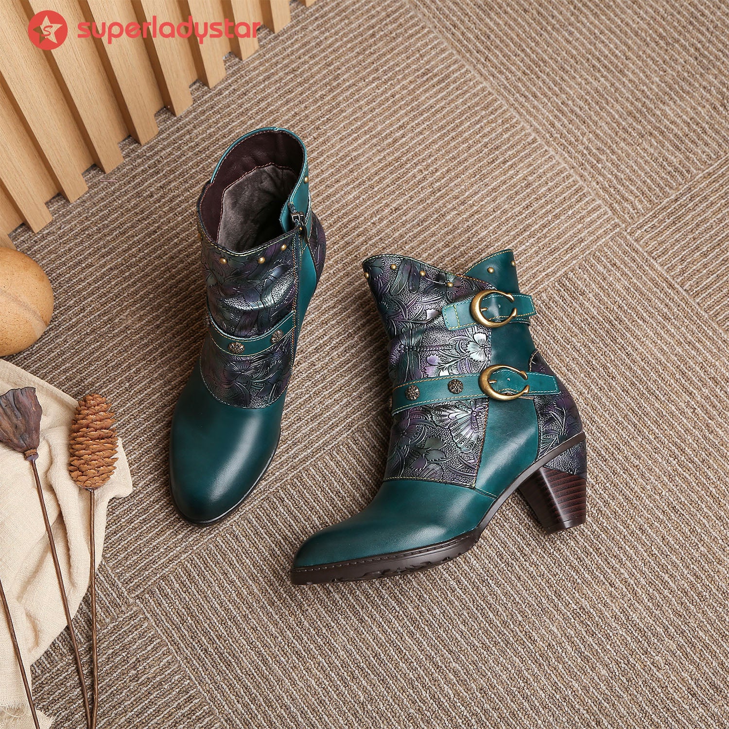 Retro Painted Genuine Leather Clasp Ankle Boots