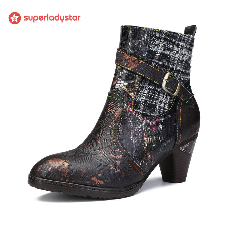 Handmade Floral Embossed Ankle Boots